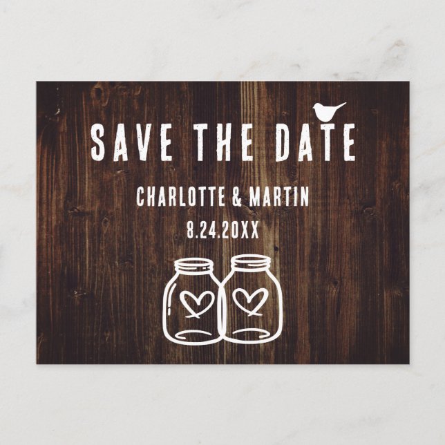 Carte de faire-part de mariage en bois rustique à  (Devant)