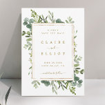 Carte de Faire-Part de Mariage en Vert Botanique D<br><div class="desc">Cette invitation de faire-part de mariage présente de la verdure d'eucalyptus peinte à l'aquarelle,  des feuilles vertes et un cadre rectangulaire doré. Pour une personnalisation plus avancée de ce design,  veuillez cliquer sur le lien "Personnaliser davantage". Des articles assortis sont également disponibles.</div>