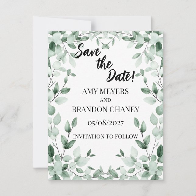 Carte de Faire-Part de Mariage Eucalyptus Greenery (Devant)