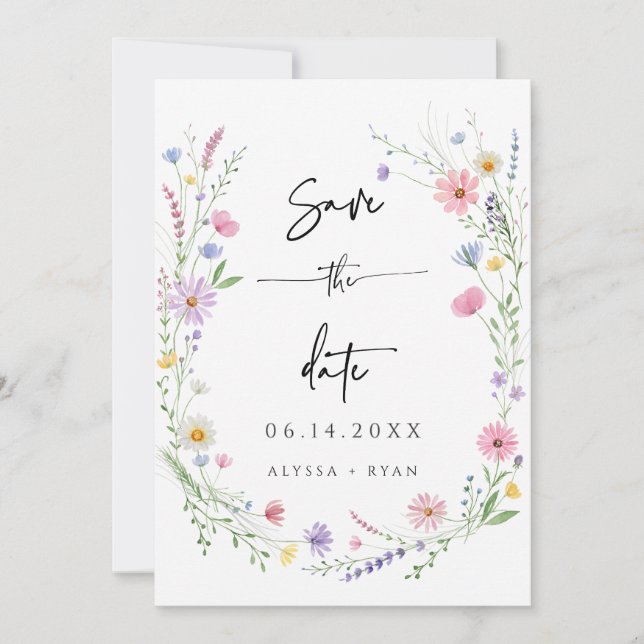 Carte de Faire-Part de Mariage Fleur des Champs Dé (Devant)