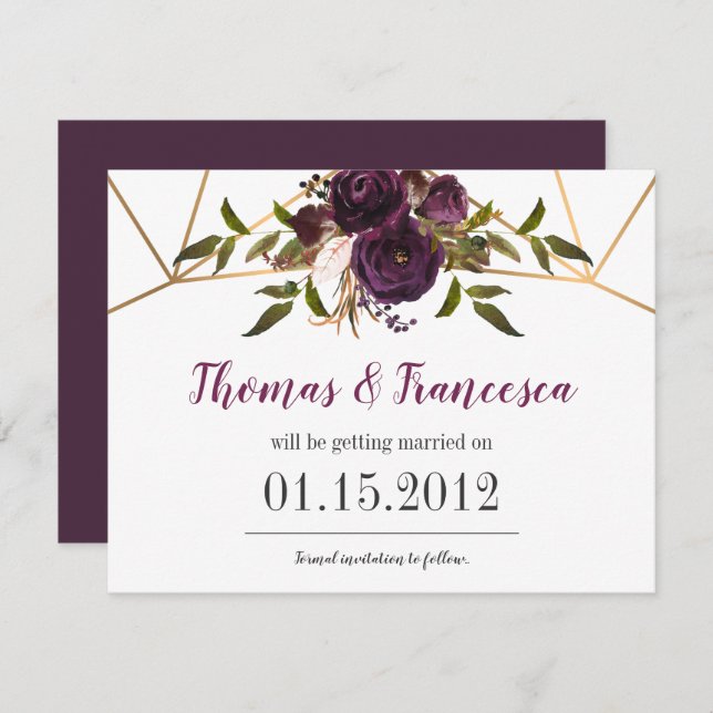 Carte de Faire-Part de Mariage Fleurie Florale Vio (Devant / Derrière)