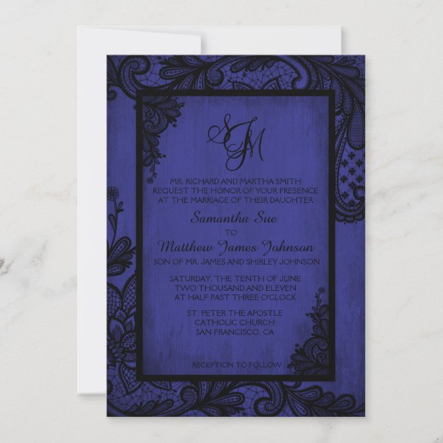 Carte de Faire-part de mariage gothique Royal Blac (Devant)