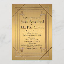 Carte de faire-part de mariage, grand Gatsby, or