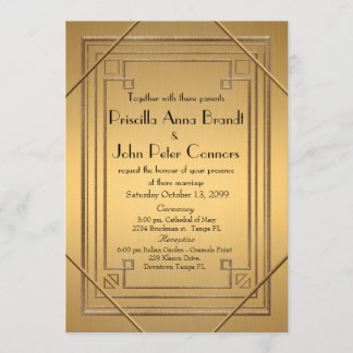 Carte de faire-part de mariage, grand Gatsby, or
