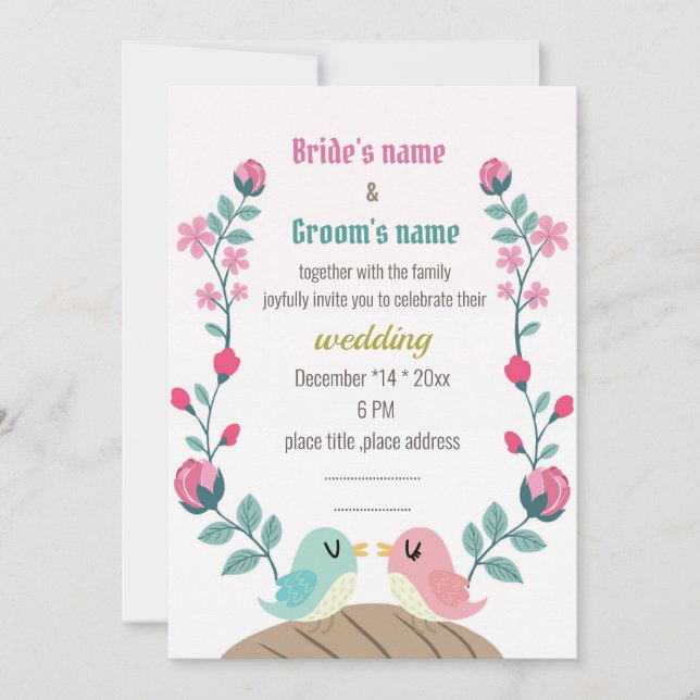 Carte de faire-part de mariage inséparable aux fle (Devant)