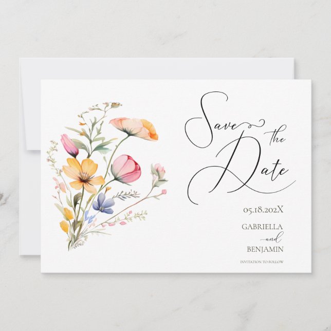 Carte de Faire-Part de Mariage Prairie Fleurie (Devant)
