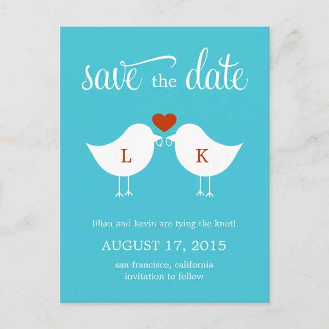 Carte de faire-part de Monogram Birds Save The Dat (Devant)