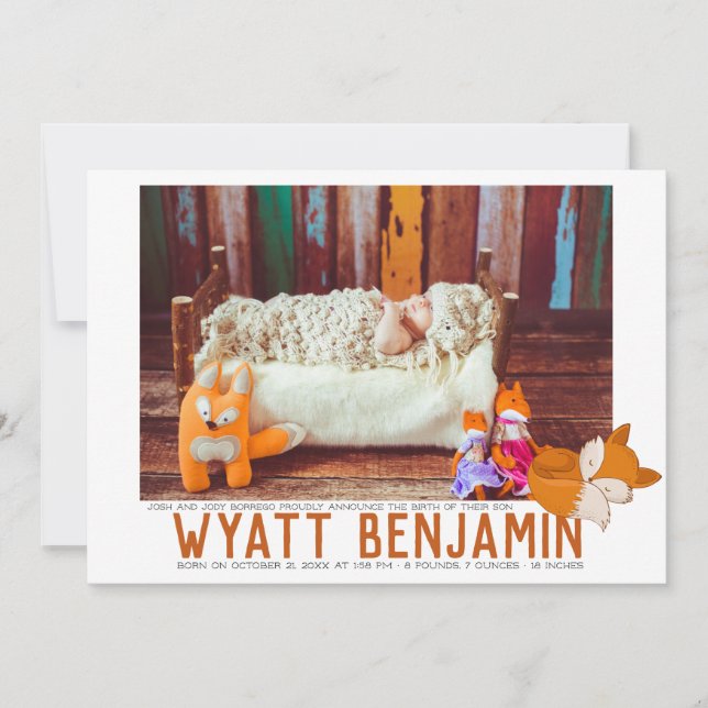 Carte de Faire-part de naissance à thème Fox (Devant)