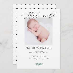 Carte de Faire-part de naissance bébé Hello World 