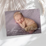 Carte de faire-part de naissance de Noël<br><div class="desc">joli design de script blanc avec une belle photo bébé nouvellement née,  l'image et le texte détail de cette carte peut être personnalisée.</div>