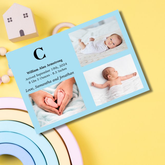 Carte de Faire-part de naissance Monogram Blue Bab (Créateur téléchargé)