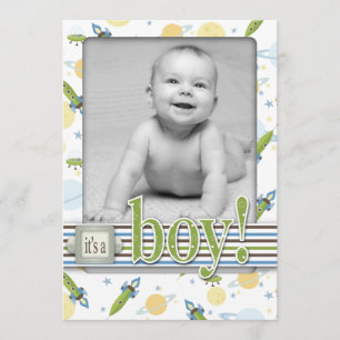 Carte de Faire-part de naissance pour bébé espace