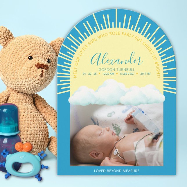 Carte de Faire-part de naissance Sunrise Preemie (Sweet preemie birth announcement celebrating strength, love, and early arrival!)