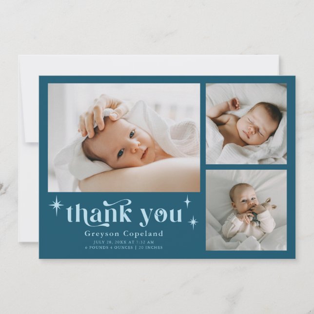 Carte de Faire-part de naissance Turquoise Retro S (Devant)