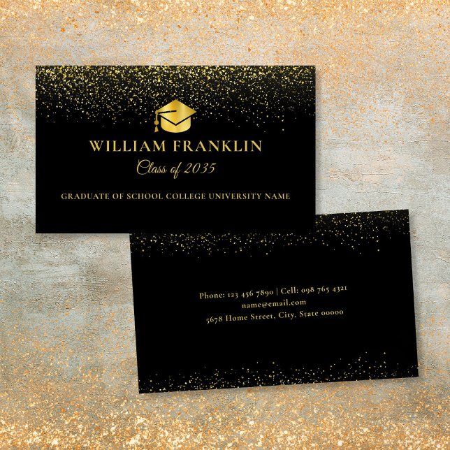 Carte de Faire-part de nom pour les diplômes Noir  (Black And Gold Graduation Name Announcement Card)