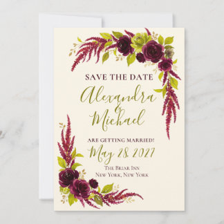 Carte de Faire-Part Floral Chartreuse et Bourgogne
