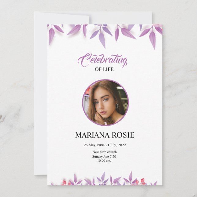 Carte de Faire-part funéraire florale (Devant)