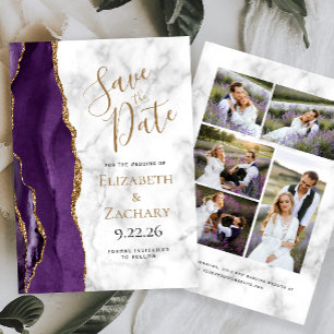 Carte de Faire-Part Mariage Agate Violet Or Marbre