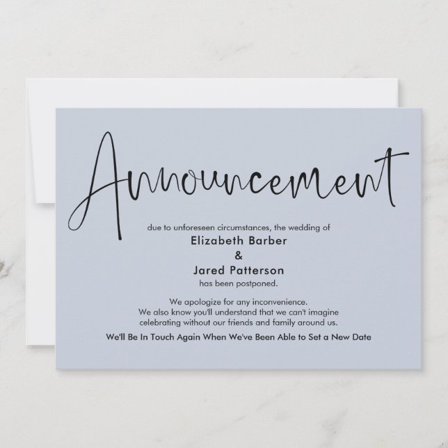 Carte de Faire-part Mariage reportée Dusty Blue (Devant)