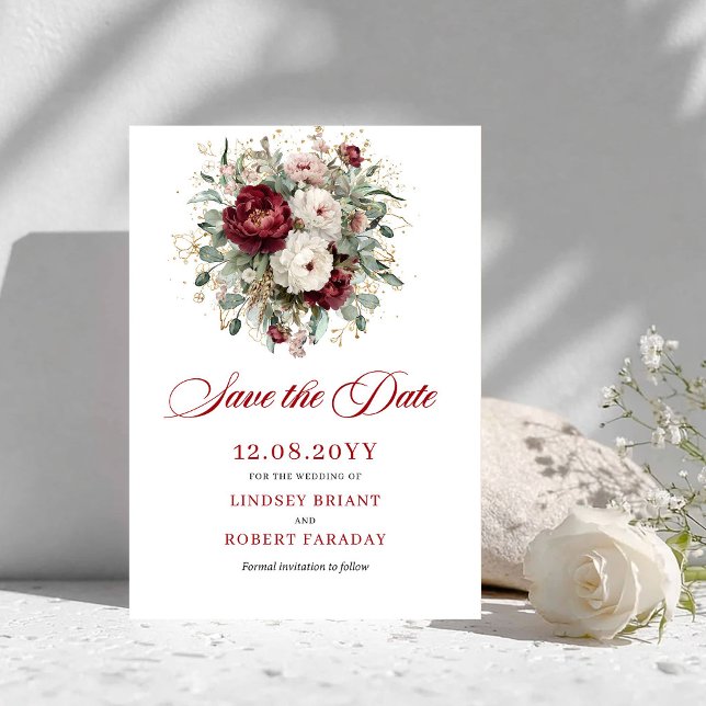 Carte de Faire-Part Moderne Rose Bourgogne Or (Modern Blush Burgundy Gold Save The Date Card)