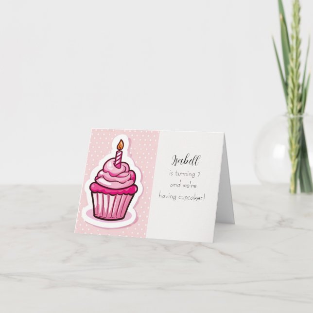 Carte de Faire-Part Pliée Thème Cupcake Rose Migno (Devant)