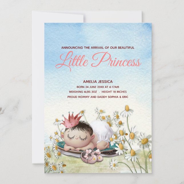 Carte de Faire-part pour bébé mignonne fille couch (Devant)