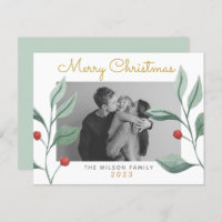 Carte de famille de Noël Watercolor Green & Berry