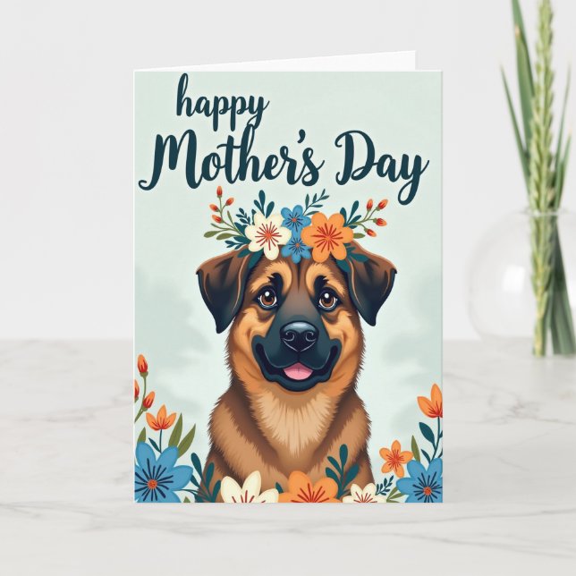 Carte de famille joyeuse avec chien floral (Devant)
