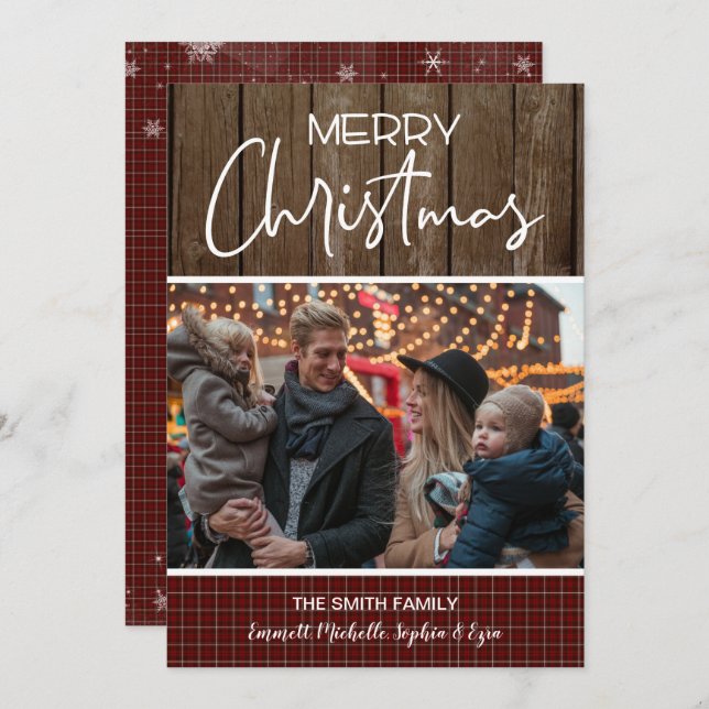 Carte de famille photo de Noël, carte de Noël rust (Devant / Derrière)