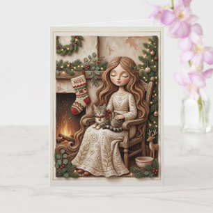 Carte de fantasy féerique de chatte hivernale fant