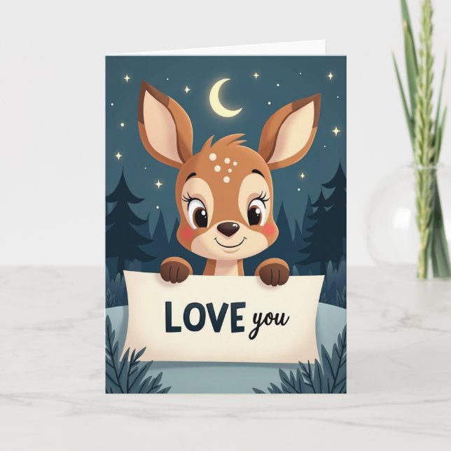 Carte de faon au clair de lune je t'aime (Devant)