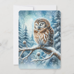 Carte de faune de forêt sereine de hibou de bois e