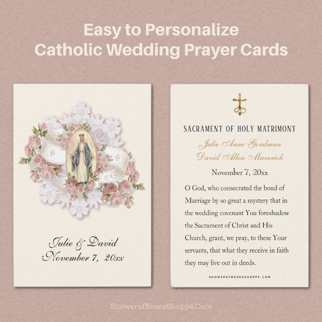 Carte de faveur de mariage catholique de la Vierge (Uniquely Yours, Our Personalized Wedding Prayer Cards add a lovely touch to your special day! )