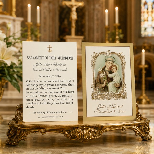 Carte de faveur de mariage élégante en or St. Anth (Créateur téléchargé)