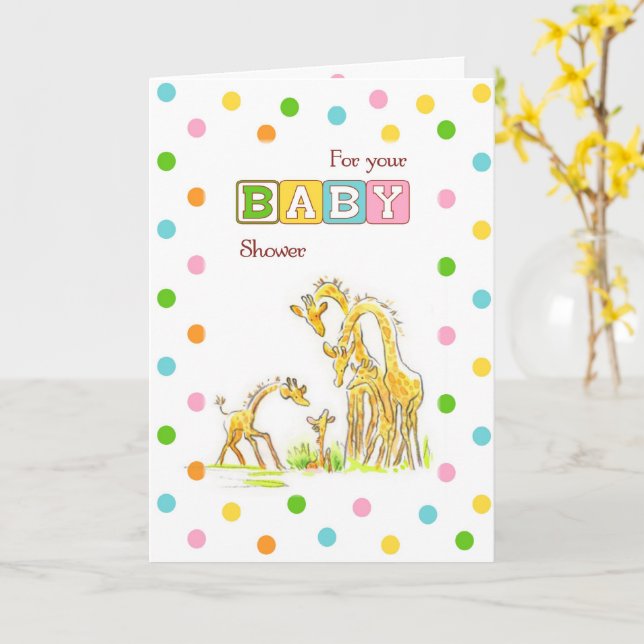 Carte de félicitations baby shower Giraffe (Fleur jaune)