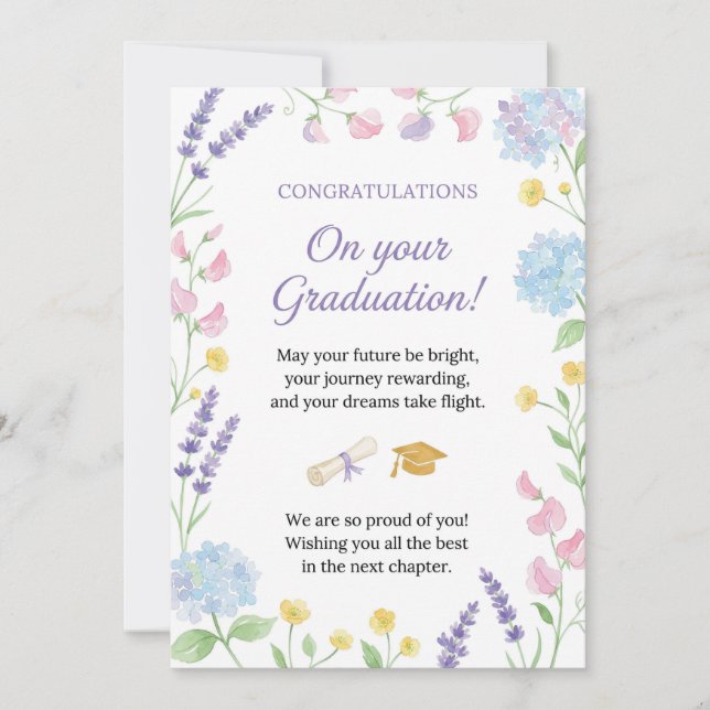 Carte de Félicitations de Diplôme Florale : Élégan (Devant)