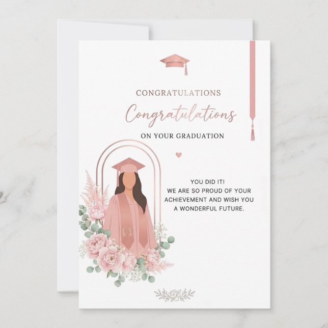 Carte de Félicitations de Diplôme Rose Élégante |  (Devant)