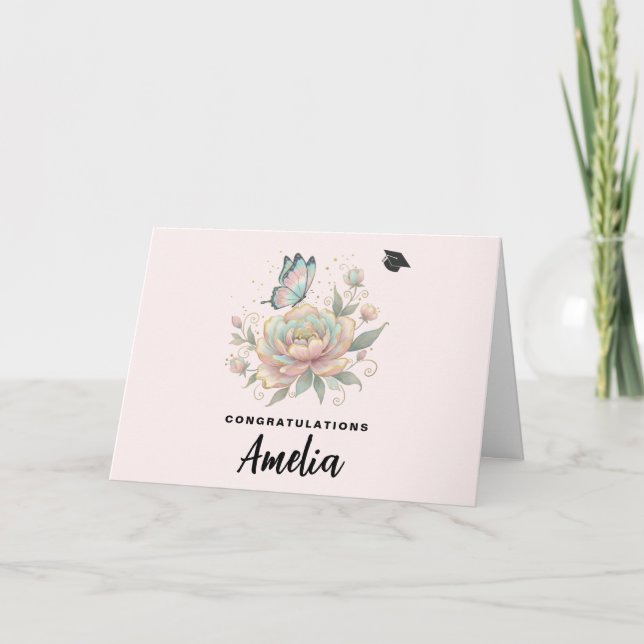 Carte de Félicitations de Diplôme Rose Magique et  (Devant)