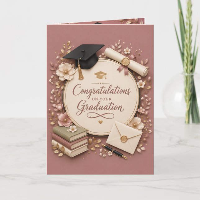 Carte de félicitations de fin d'études rose pâle é (Devant)