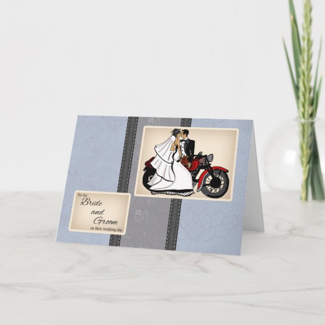 Carte de félicitations de mariage à moto pour les  (Devant)
