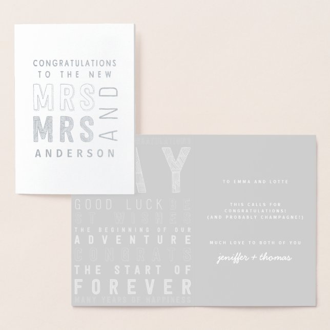 carte de félicitations de mariage en typographie. (Affichage)