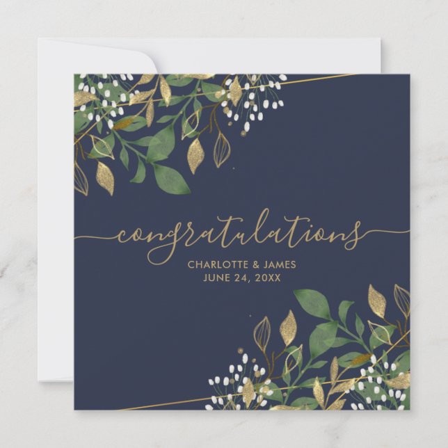 Carte de Félicitations de Mariage Pailletée Feuill (Devant)