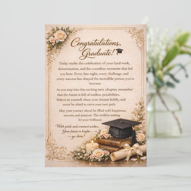 Carte de Félicitations de Remise de Diplôme Floral (Debout devant)