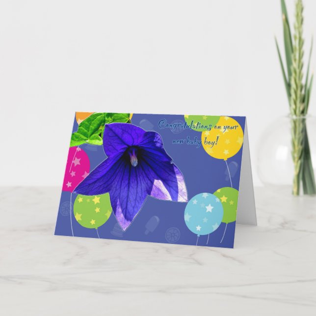 Carte de Félicitations Fleur de Ballon Nouveau Né  (Devant)