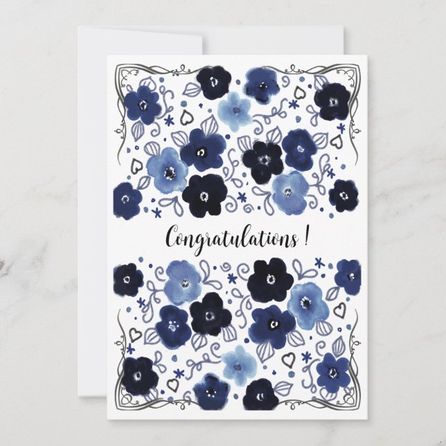 Carte de félicitations Fleurie Bleue (Devant)