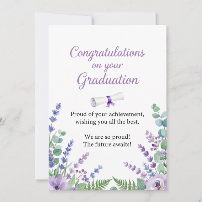 Carte de Félicitations Fleurie Violette pour la Re (Devant)