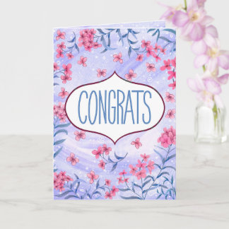 Carte de félicitations florale bleue et rose