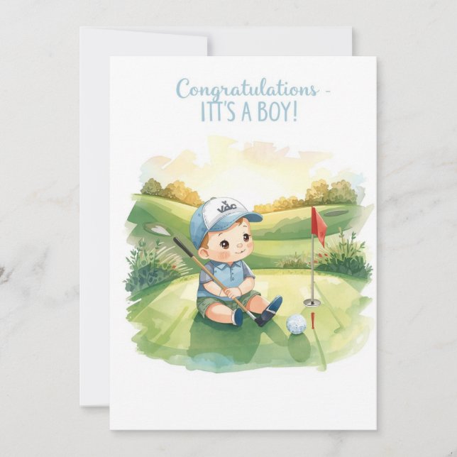 Carte de Félicitations Golf C'est un Garçon | Bébé (Devant)