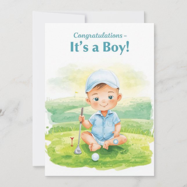 Carte de Félicitations Golf C'est un Garçon | Bébé (Devant)
