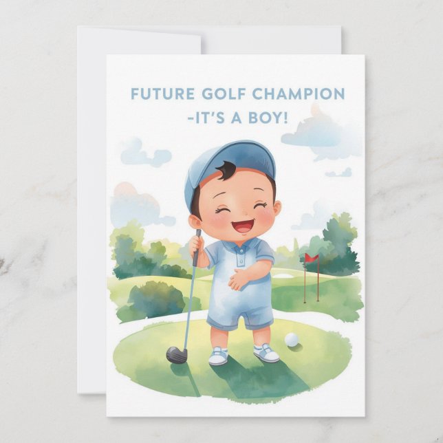 Carte de Félicitations Golf C'est un Garçon | Bébé (Devant)